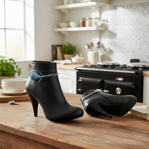 NEW Women Silver Metal Chain Boot Bracelet Shoe Anklet Sky Blue Flower Charm SET - Picture 7 of 17